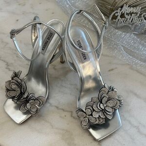 Steve Madden Metallic Silver Heels with Floral Accents